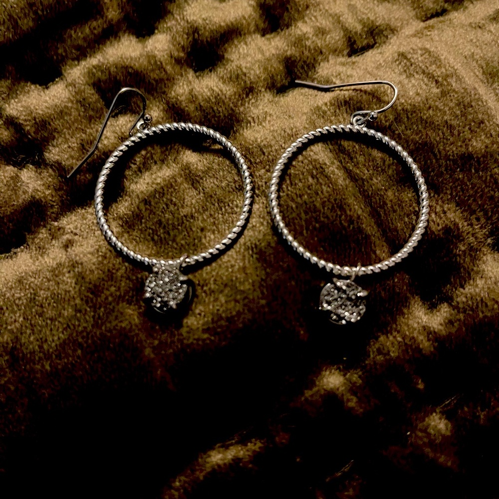 Silver hoop drusy earrings